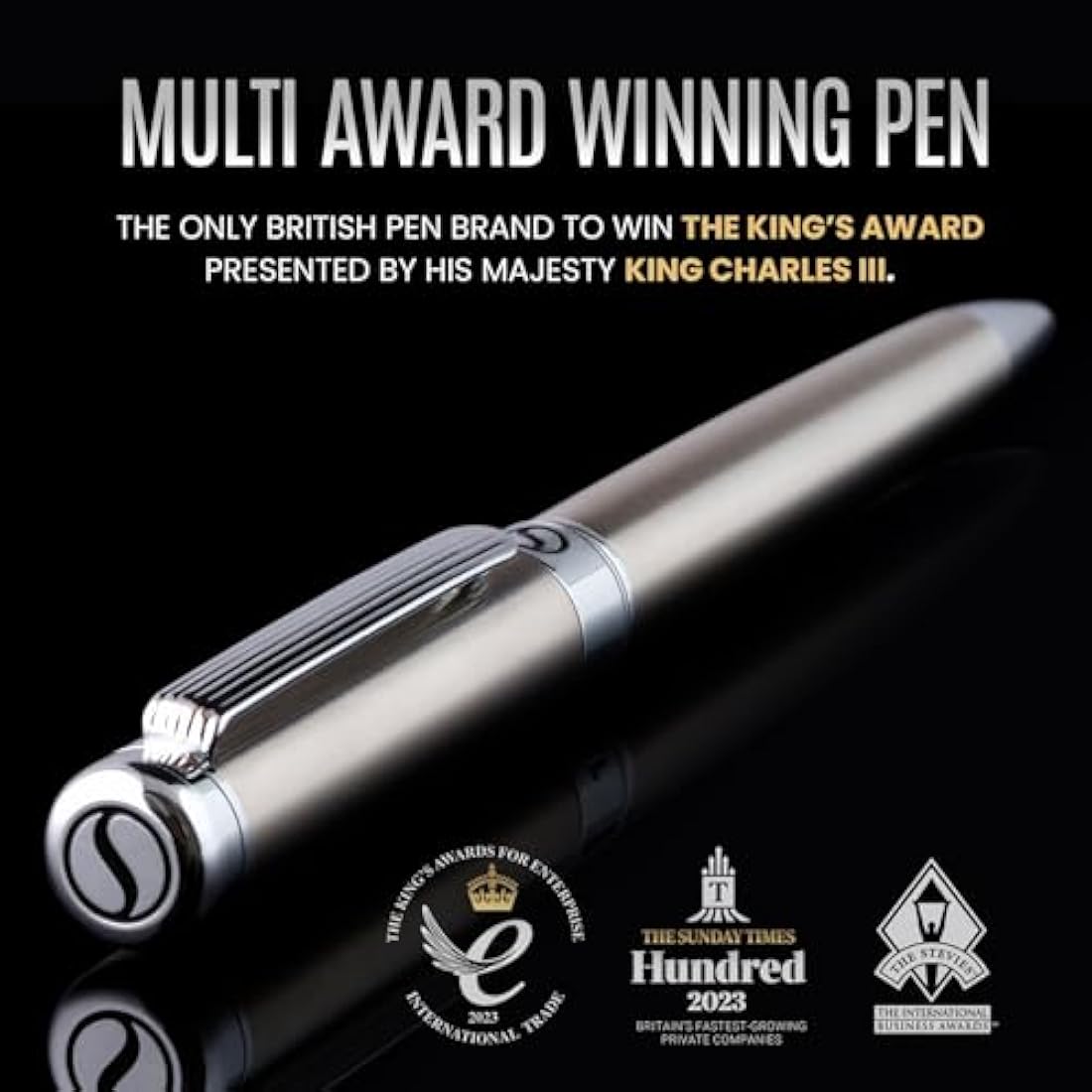 Scriveiner Stainless Steel Ballpoint - Stunning Luxury Pen with Stainless Steel Finish, Schmidt Black Refill, Best Ball Pen Gift Set for Men & Women, Professional, Executive, Office, Nice Pens