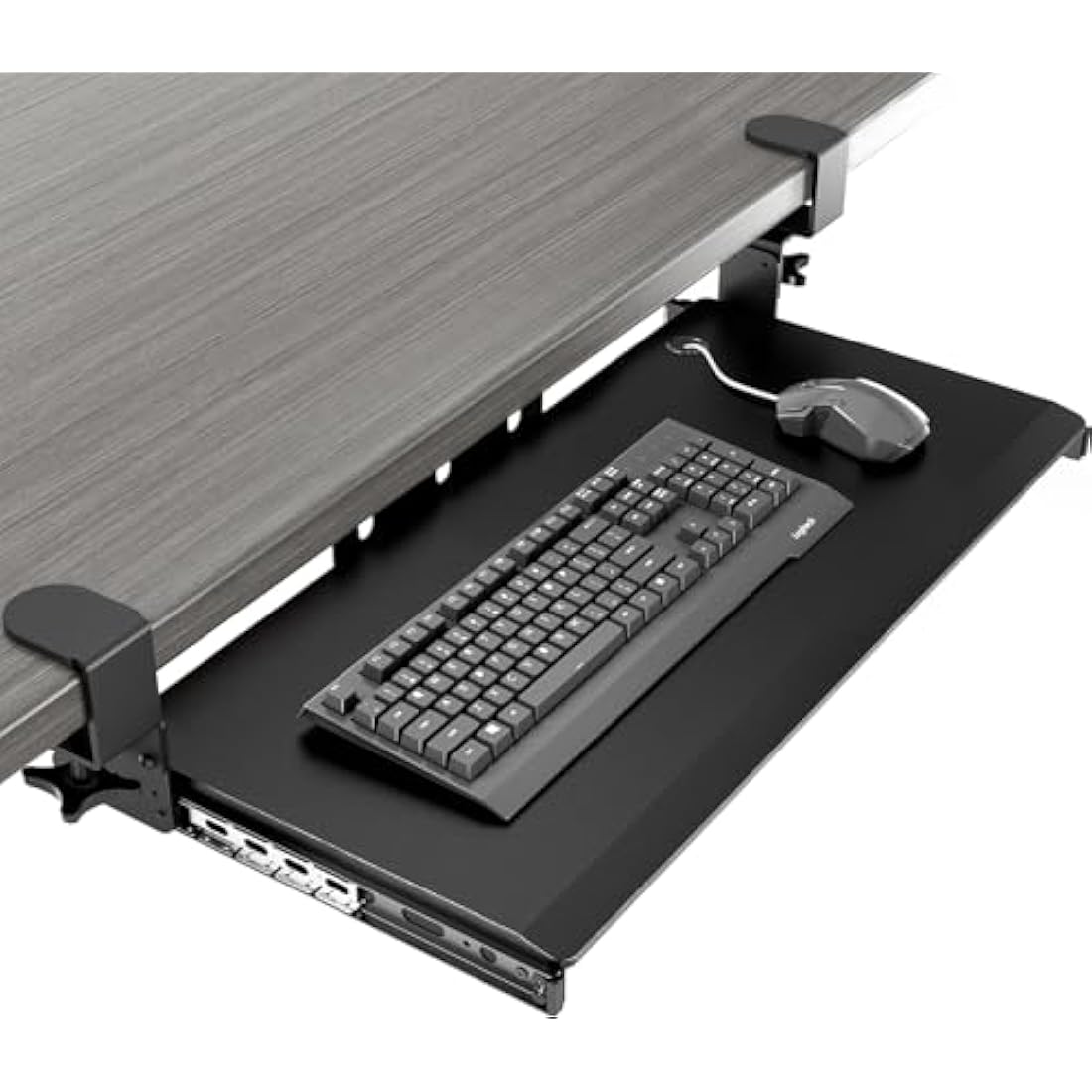 Keyboard Tray Under Desk Pull Out with Extra Sturdy C Clamp Mount System, 693.42 (825.5 mm Including Clamps) x 279.4 mm Slide-Out Platform Computer Drawer for Typing Black AX01WB01