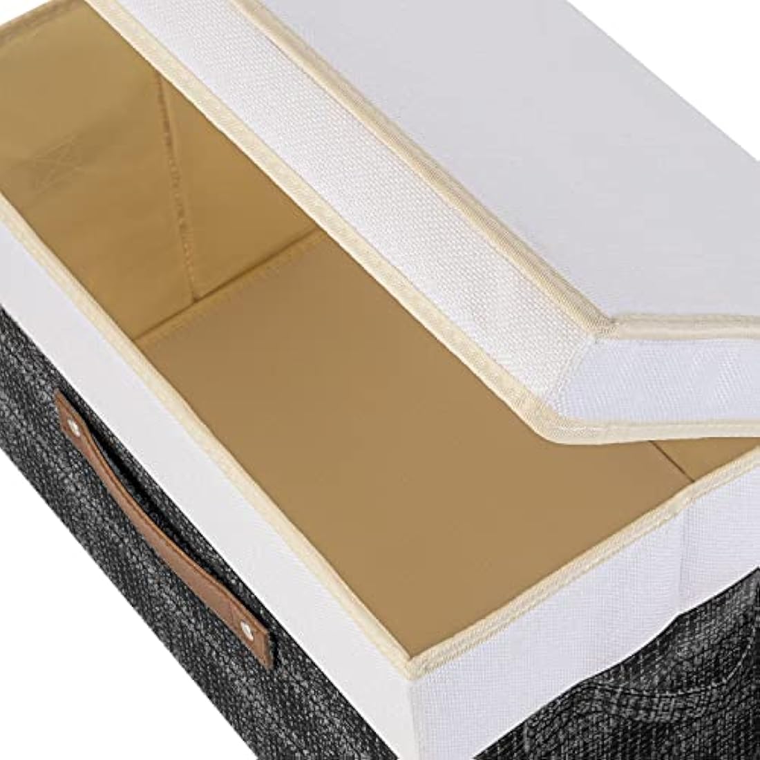 TYEERS Collapsible Storage Box with Lid, Patchwork Design, Decorative, Fabric Storage Box for Clothes, Wardrobe Storage, 38x25x25 cm, Set of 5, Black