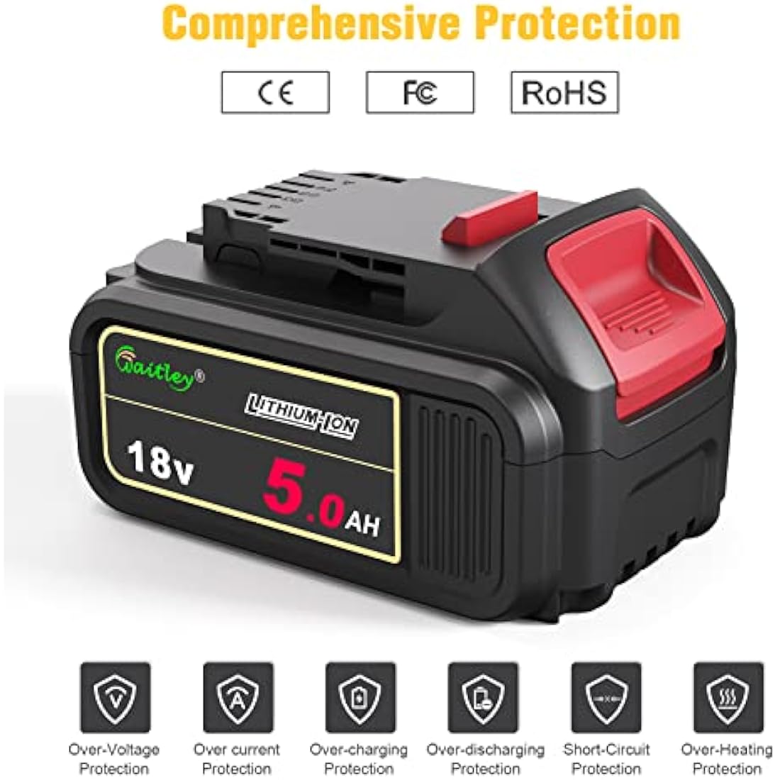 Waitley 18V 5.0A DCB184 Replacement Battery Compatible with Dewalt 18V Series Cordless Power Tools…