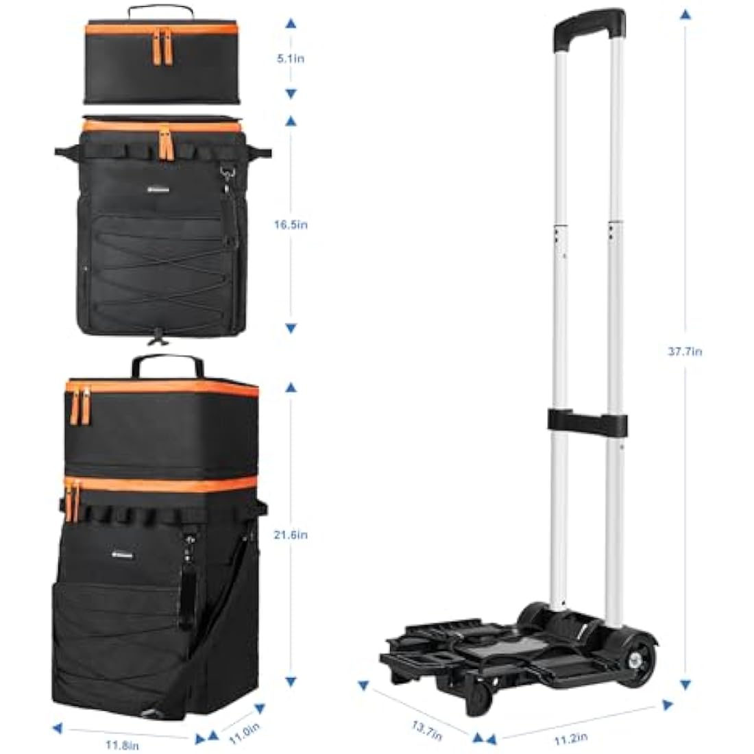 Odoland Cooler Box on Wheels, Leakproof Insulated Soft Rolling Cooler Bag with Stable All Terrain Cart and Handle Collapsible for Camping Beach Fishing Picnic with 6 Ice Cold Pack