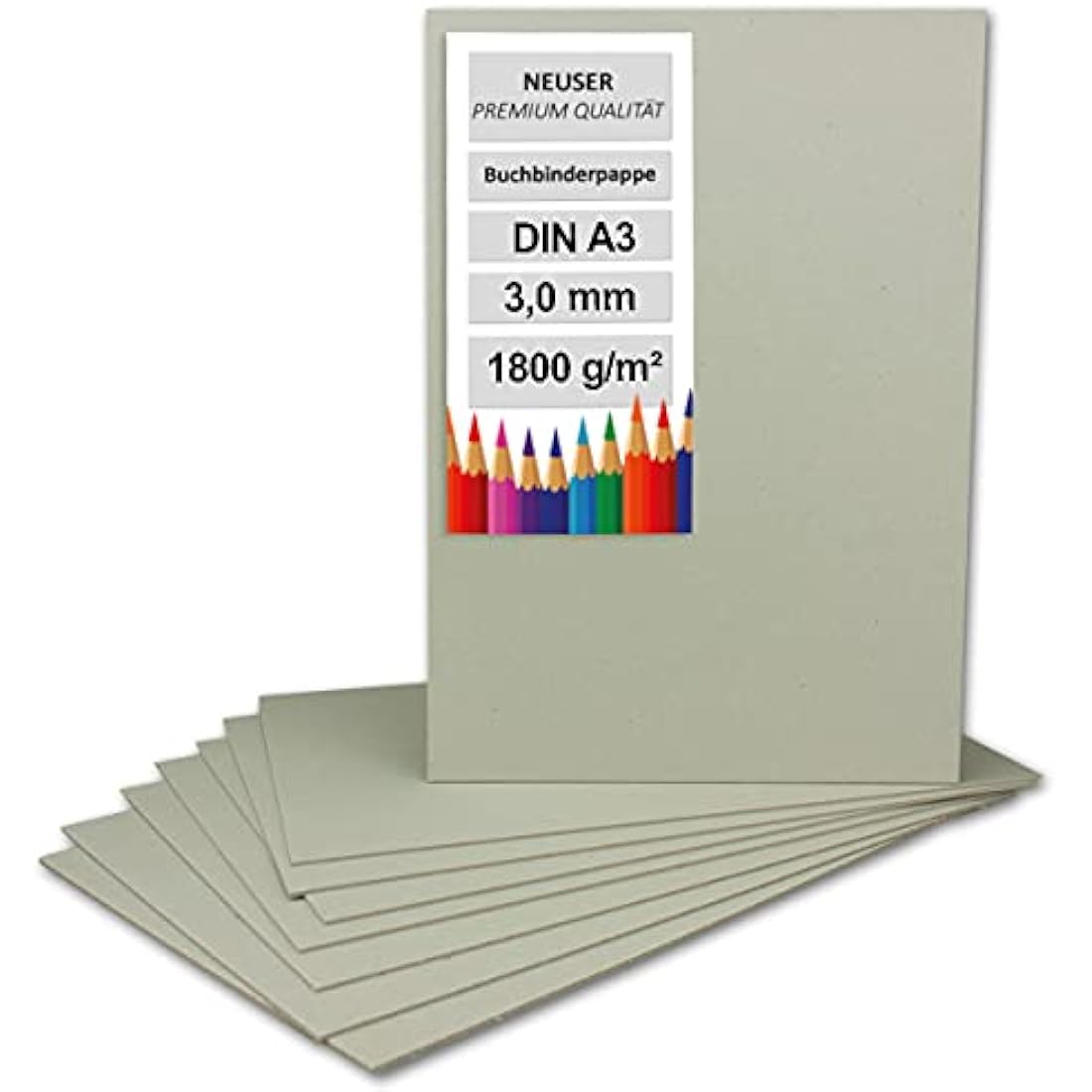 Pack of 20 DIN A3 (29.7 x 42 cm), Thickness: 3 mm (0.3 cm), grammage 1800 g/m², Grey Cardboard for Crafts, Model Making, Binding.