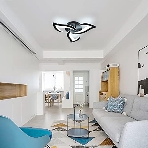 SENQIU Modern LED Ceiling Light, 36W 3 Heads Petals LED Ceiling Lights, Cool White 6500K, Flower-Shaped Chandelier Lighting Fixture for Living Room Bedroom Dining Room, Black