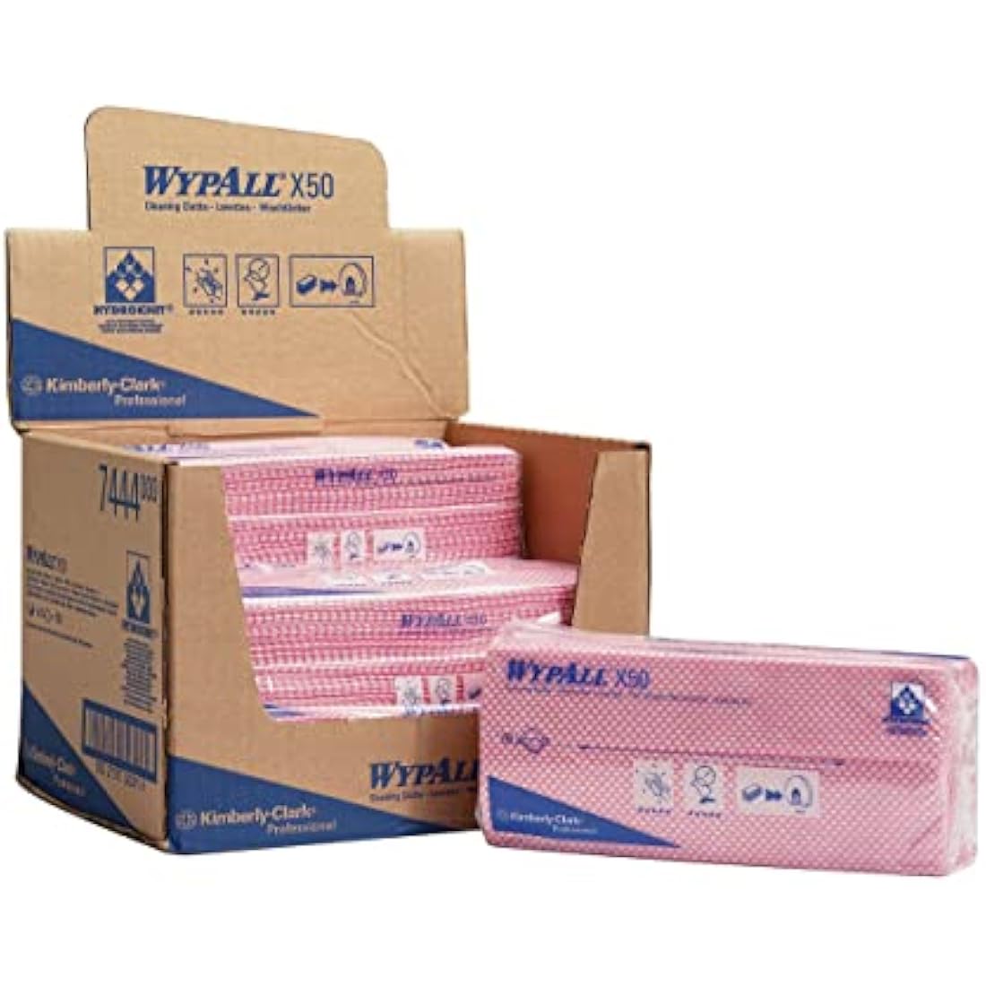 WypAll Cleaning Cloths, Red Colour Coded Wipes 7444, Food Contact Approved, 1 Ply – Durable and Absorbent, Workplace Hygiene, Poly Pack, 6 Packs x 50 (300 Total)