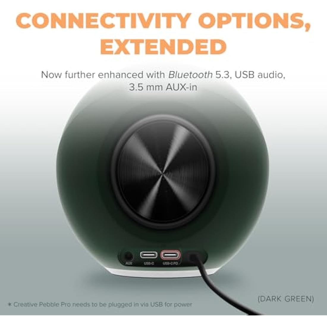 CREATIVE Pebble Pro Minimalist 2.0 USB-C Computer Speakers with Bluetooth 5.3 and Customizable RGB Lighting, Clear Dialog and BassFlex Tech, USB Audio, Headset Port, for PC and Mac