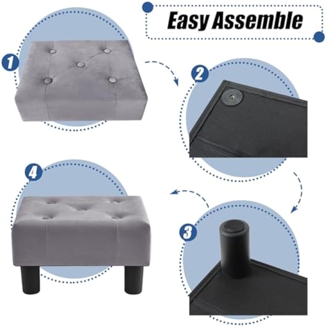 BRIAN & DANY Small Foot Stool, Velvet Footstool with Legs, Footstools for Living Room, Ottoman Footrest Extra Seating for Entryway, Gray