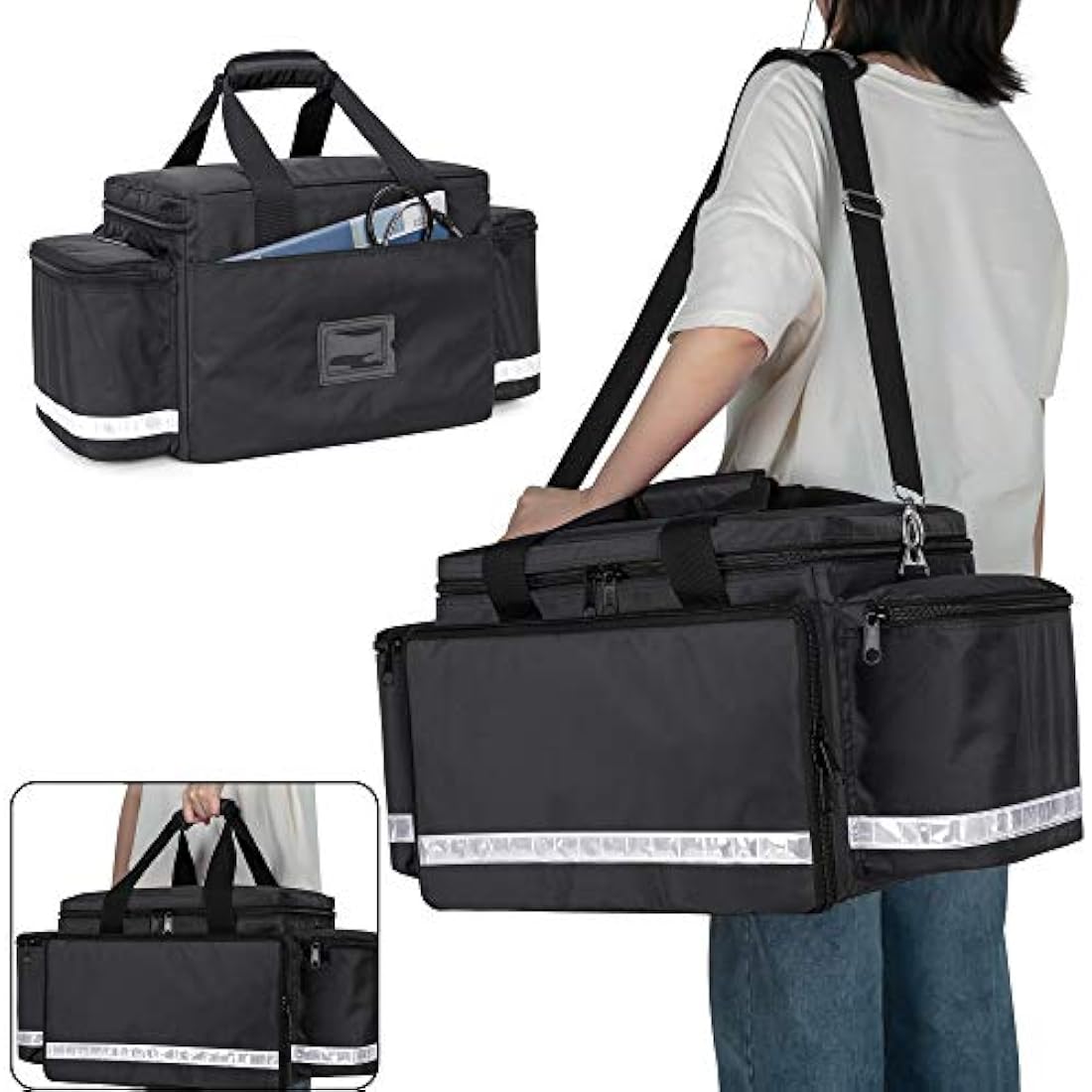 Trunab Emergency Responder Trauma Bag Empty, Professional Large First Aid Bag Medical Bag with Inner Dividers and Non-Scratch Bottom, Ideal for EMT, EMS, Paramedics, Black, Empty-Patented Design