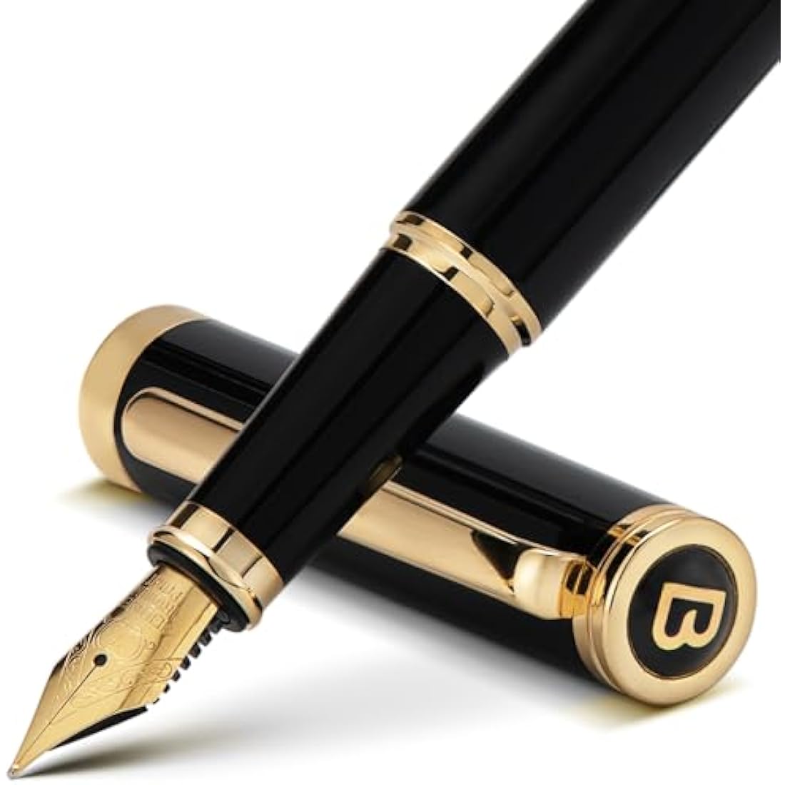 Black Fountain Pen,Stunning Luxury Pen,24K Gilded Nib(Fine),Gorgeous 24K Gold Finish,German Schneider Ink Converter,Trustworthy Pen Gift for Men&Women-Elegant, Reliable,Nice Pen for Writing