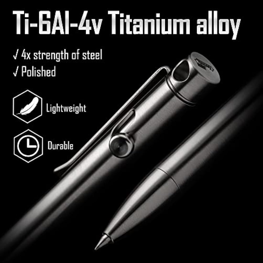 KeyUnity KP01 Ballpoint Pen with Clip, EDC Pocket Pen Titanium Alloy Retractable Metal Ballpoint Pen for Everyday Use Polished