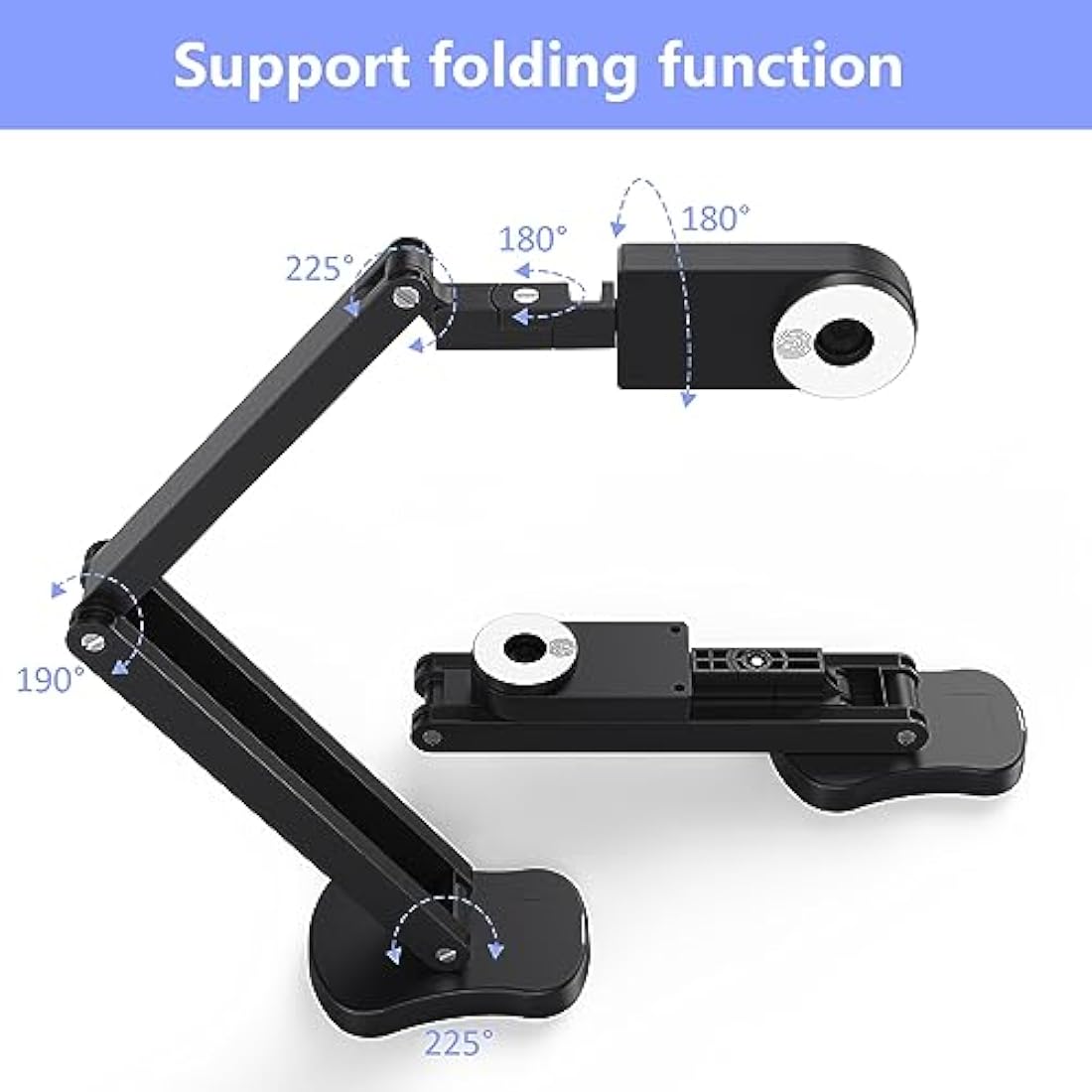 THUSTAND 8MP Visualiser/Document Camera, Webcam 4K with A3 format, LED Light, Image Invert Function, Fold, Dual Microphones for Mac OS, Windows, Zoom, OBS work (black)