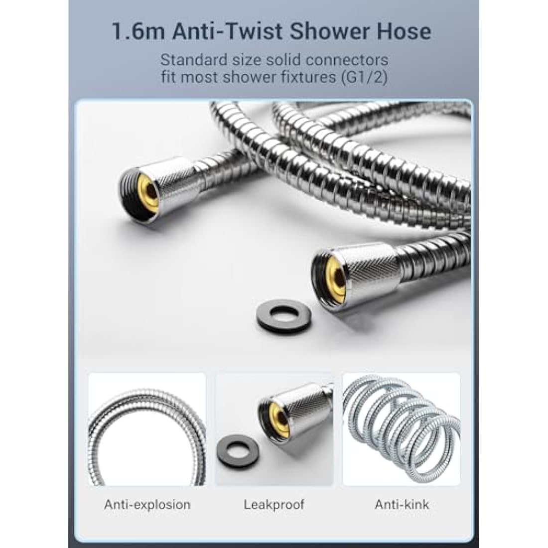 Shower Head and Hose 1.6M with Filter - YEAUPE PRO Square High Pressure Bathroom Shower Heads 6 Jet Modes,Large Powerful Flow Rain Showerhead for Low Pressure Hard Water Filter Shower Head
