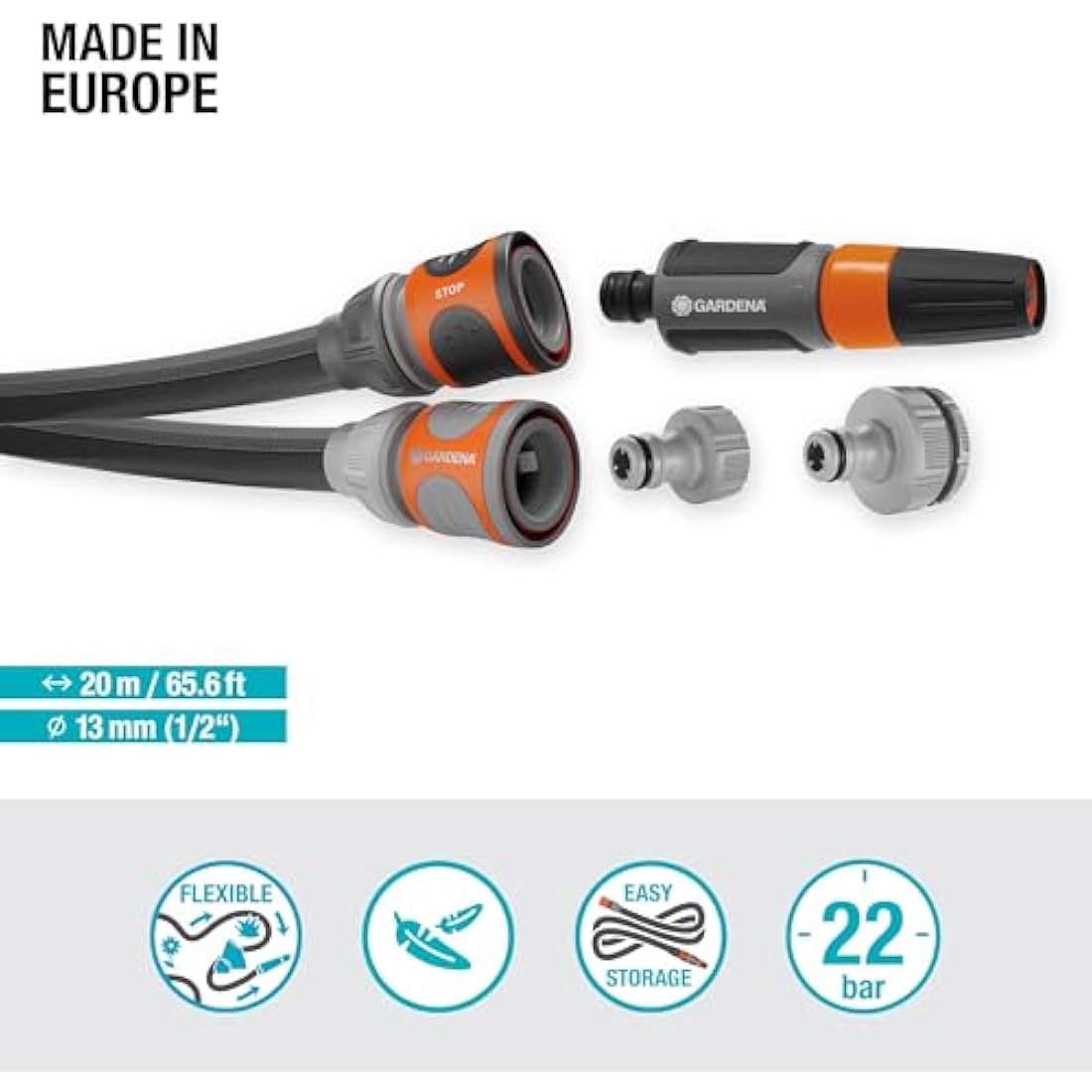 Gardena Liano Life Textile Hose 1/2 inch, 20m: Highly flexible textile garden hose, with PVC inner tube, no kinking, lightweight, weather-resistant (18450-20)