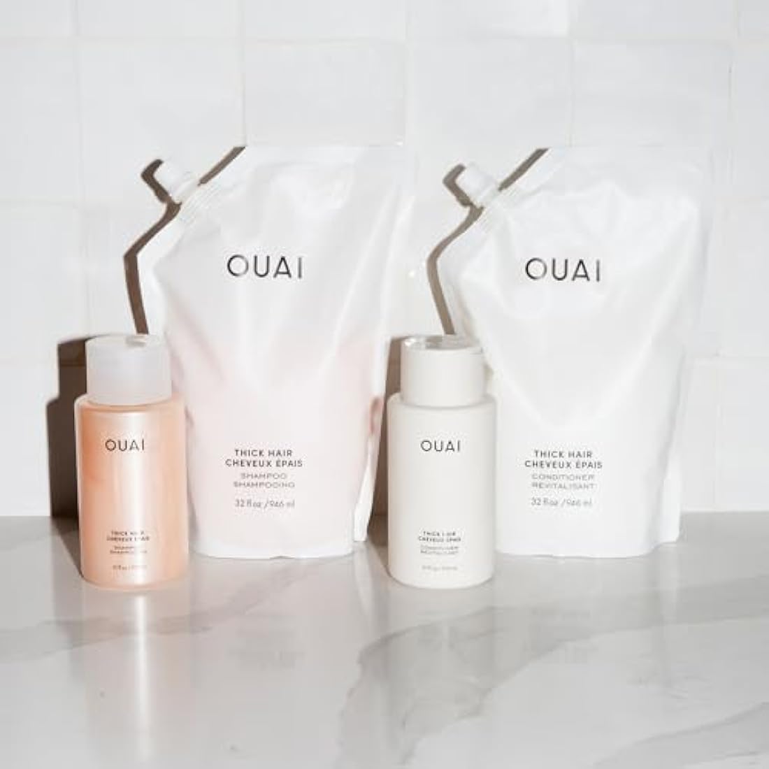 OUAI Thick Hair Conditioner Refill - Moisturizing Conditioner for Dry, Frizzy Hair - Keratin, Marshmallow Root, Shea Butter and Avocado Oil - Paraben, Phthalate and Sulfate Free Hair Care - 946ml