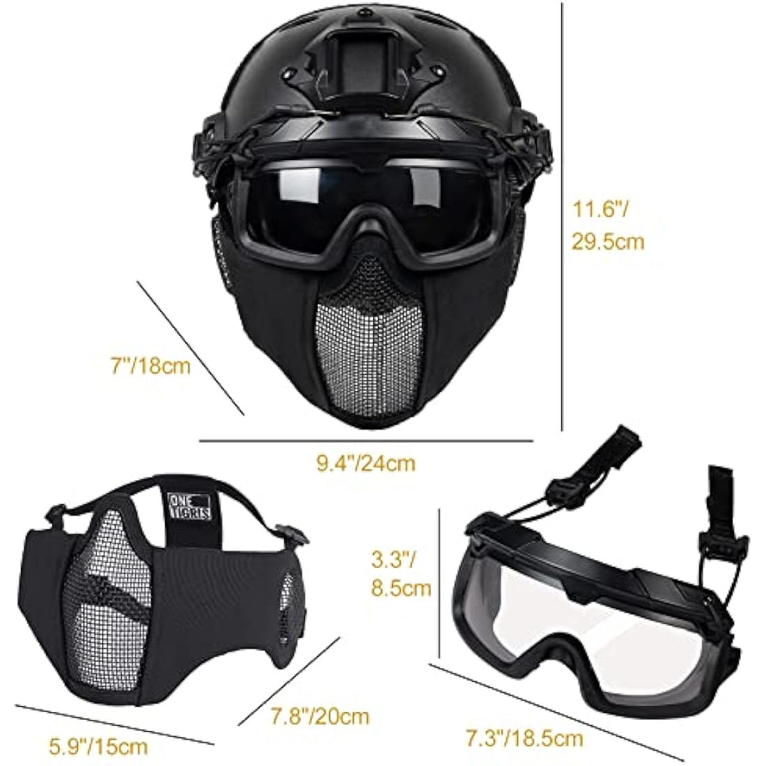 OneTigris Airsoft Fast Helmet - Full Face Protective Tactical Helmet With Foldable Ear Protection Mask And Goggles for Airsoft Paintball Sooting Wagrgame CS