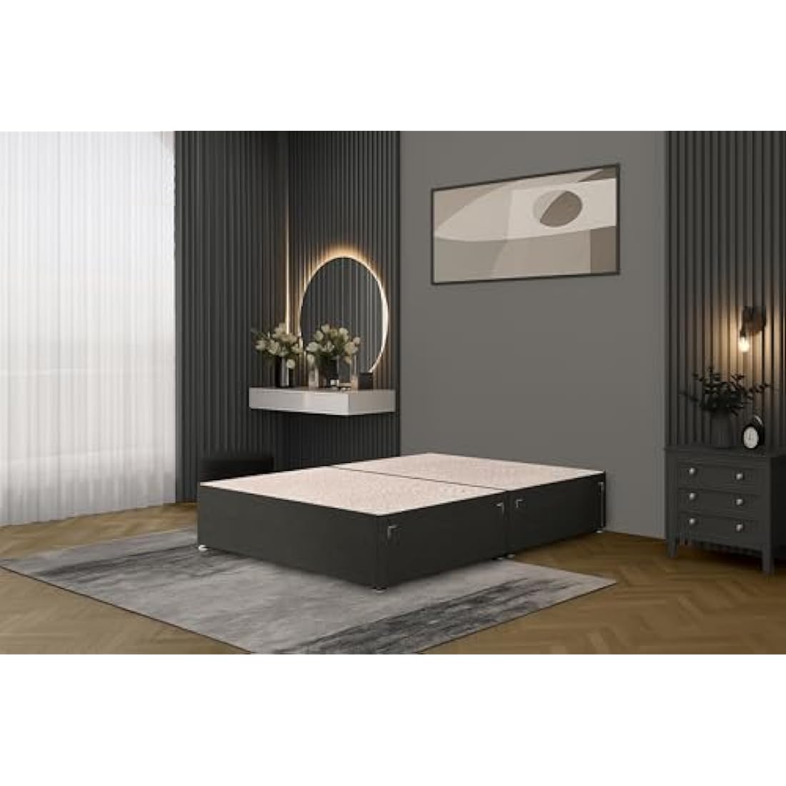 Bed Centre Bliss Grey Linen Divan Base with Optional Drawers and Headboard (3FT Single, 2 Drawers Same Side No Headboard)