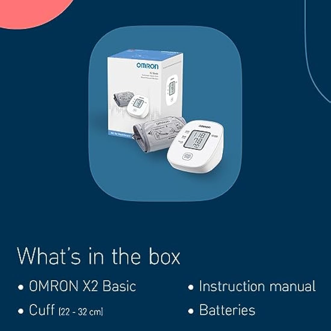 OMRON X2 Basic Automatic Upper Arm Blood Pressure Monitor for Home Use - Clinically Validated BP Monitor with Irregular Heartbeat Detection - BP Machine with BP Cuff 22-32 cm - Batteries Included