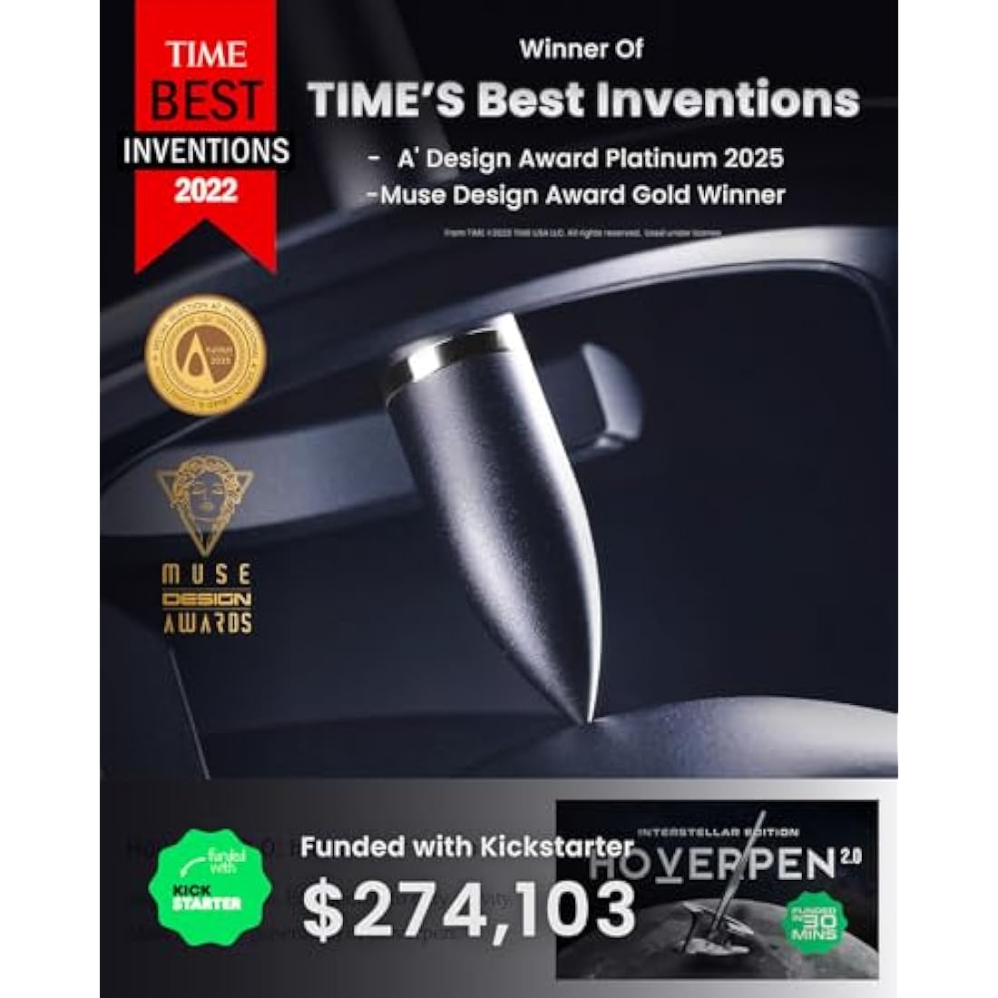 novium Hoverpen Interstellar Edition - Luxury Pen Made With Aerospace Alloys, Unique Aesthetic, Free Spinning Executive Pen, Desk Decor, Best Boss Gifts for Women (Starlight Silver, 18K-Gold)