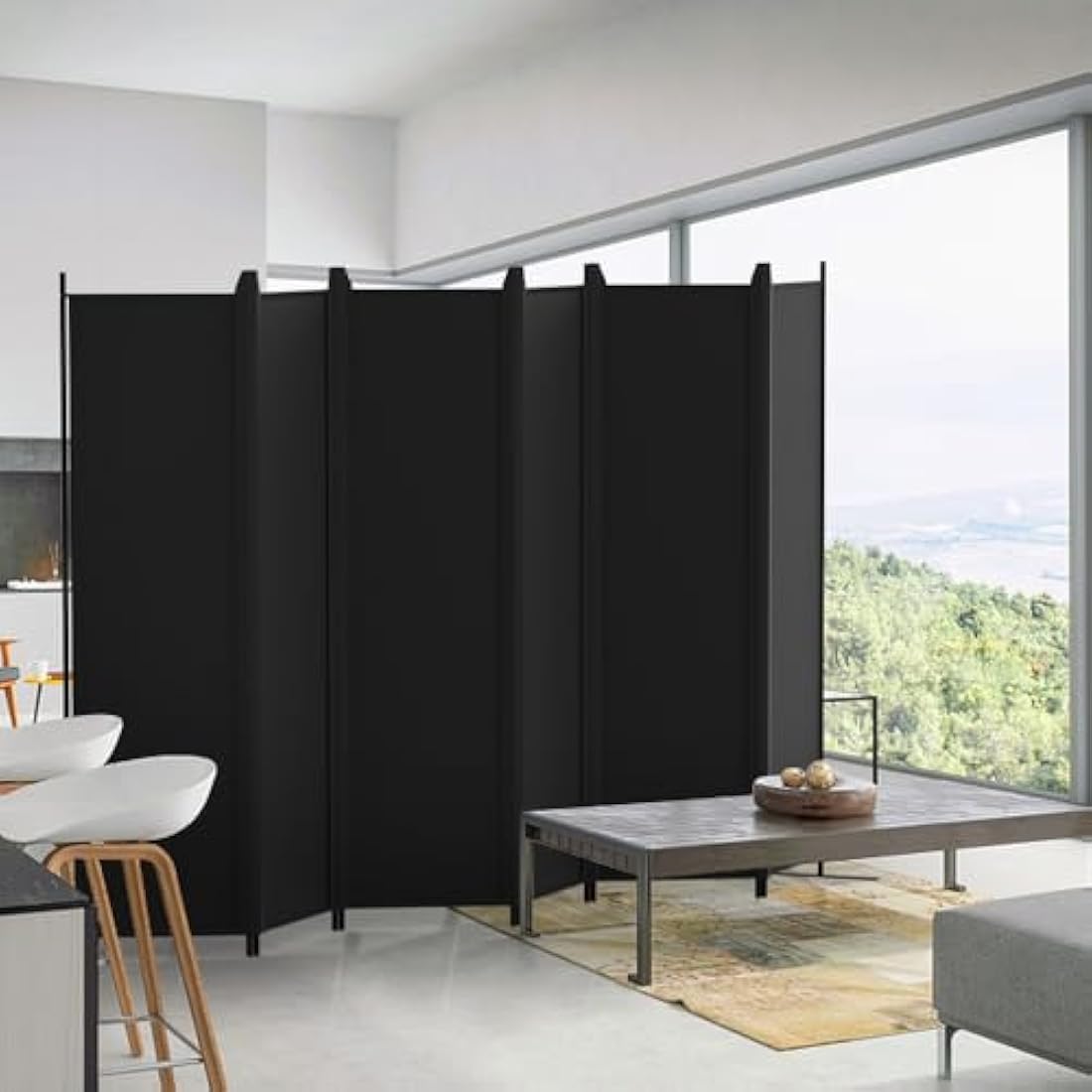 Kokorona 6 Panel Room Divider, 6FT Tall Folding Privacy Screen Wall Dividers, Portable Privacy Screen Freestanding Room Divider for Room Separation, Included-Cover Strips, Black, W 305 x H 183 cm