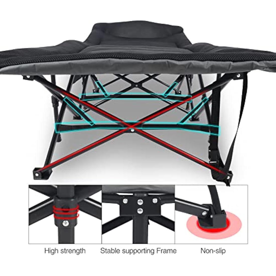 REDCAMP XXL Oversized Camp Bed for adults 500lbs with Cushion and Pillow,29.5" Extra Wide Heavy Duty Sturdy Folding Camping Bed Portable, Stronge Thicker Tubes Sleeping Cot Outdoor Travel Office