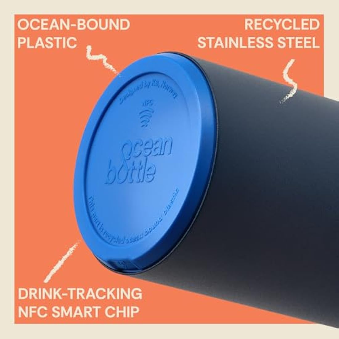 Ocean Bottle - Recycled Stainless Steel Brew Flask - Eco-Friendly & Reusable Bottle - Ocean Blue - 350ml