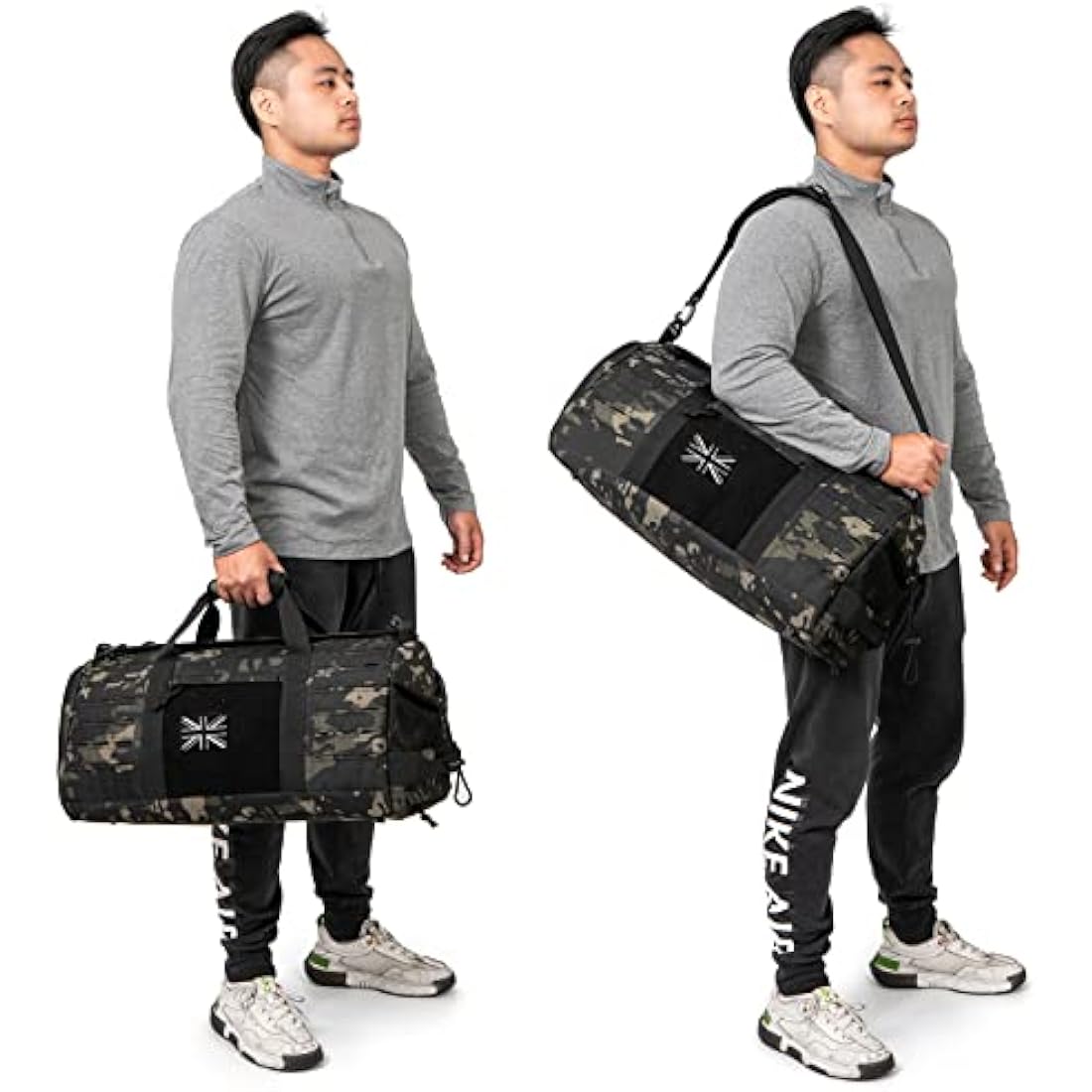 QT&QY 40L Military Tactical Duffle Bag for Men, Sport, Gym, Fitness, Travel, Training, Workout, Football, Weekender, Black, Polyester, 53.5cm x 25.5cm x 25.5cm