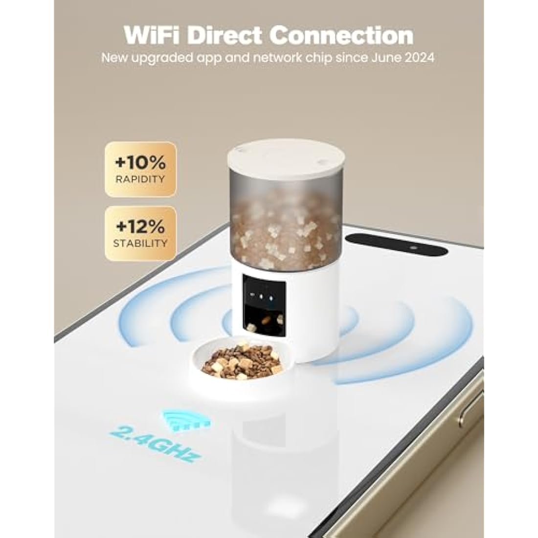Automatic Cat Feeder Cat Food Dispenser with Timer: Auto Cat Bowls APP Control - Electric Dog/Cat Feeder with 2.4GHz WiFi 10s Voice Recorder Lockable Lid for Small Animals White 4L