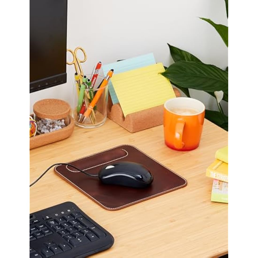 LONDO Genuine Leather Mousepad with Wrist Rest (Brown)