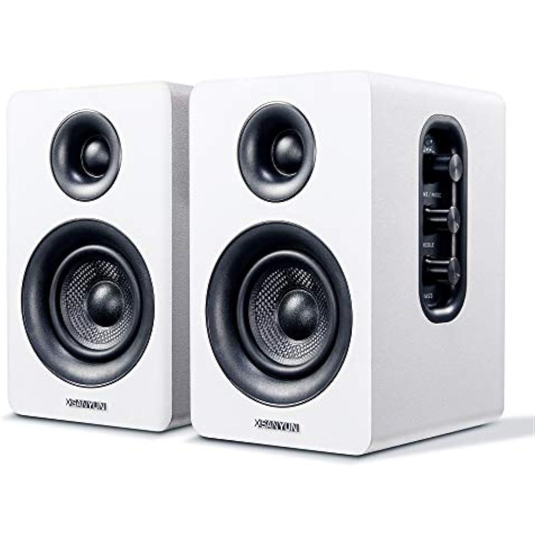 Sanyun SW208 3" Active Bluetooth 5.0 Bookshelf Speakers – 60W Carbon Fiber Unit - Built-in 24bit DAC - Dynamic 3D Surround Sound – 2.0 Computer PC Monitor Gaming Speakers (Pair, White)