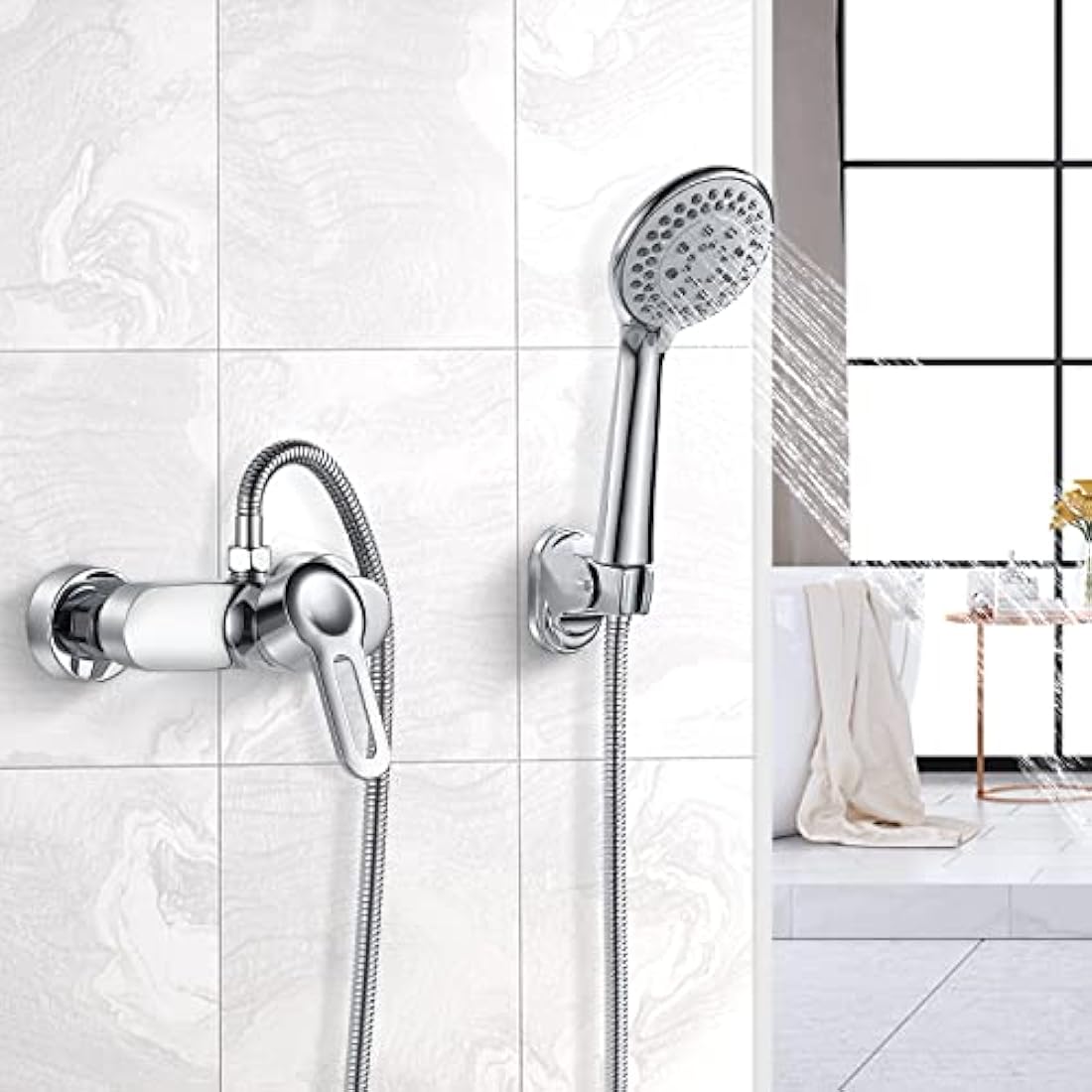 Namuoto Shower Mixer Taps Bar Chrome Wall Mounted Shower Faucet Brass Manual Shower Mixer Valve Control Switch Bath Tap for Cold and Hot Water, G1/2" Upper Outlet