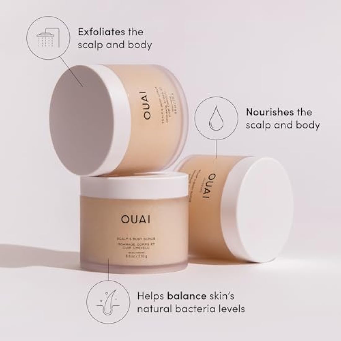 OUAI Scalp & Body Scrub - Melrose Place - Exfoliating Body Polish with Sugar & Coconut Oil Blend for Smooth, Moisturized Skin - Gentle Scalp Exfoliator for Removing Product Build Up (250g)