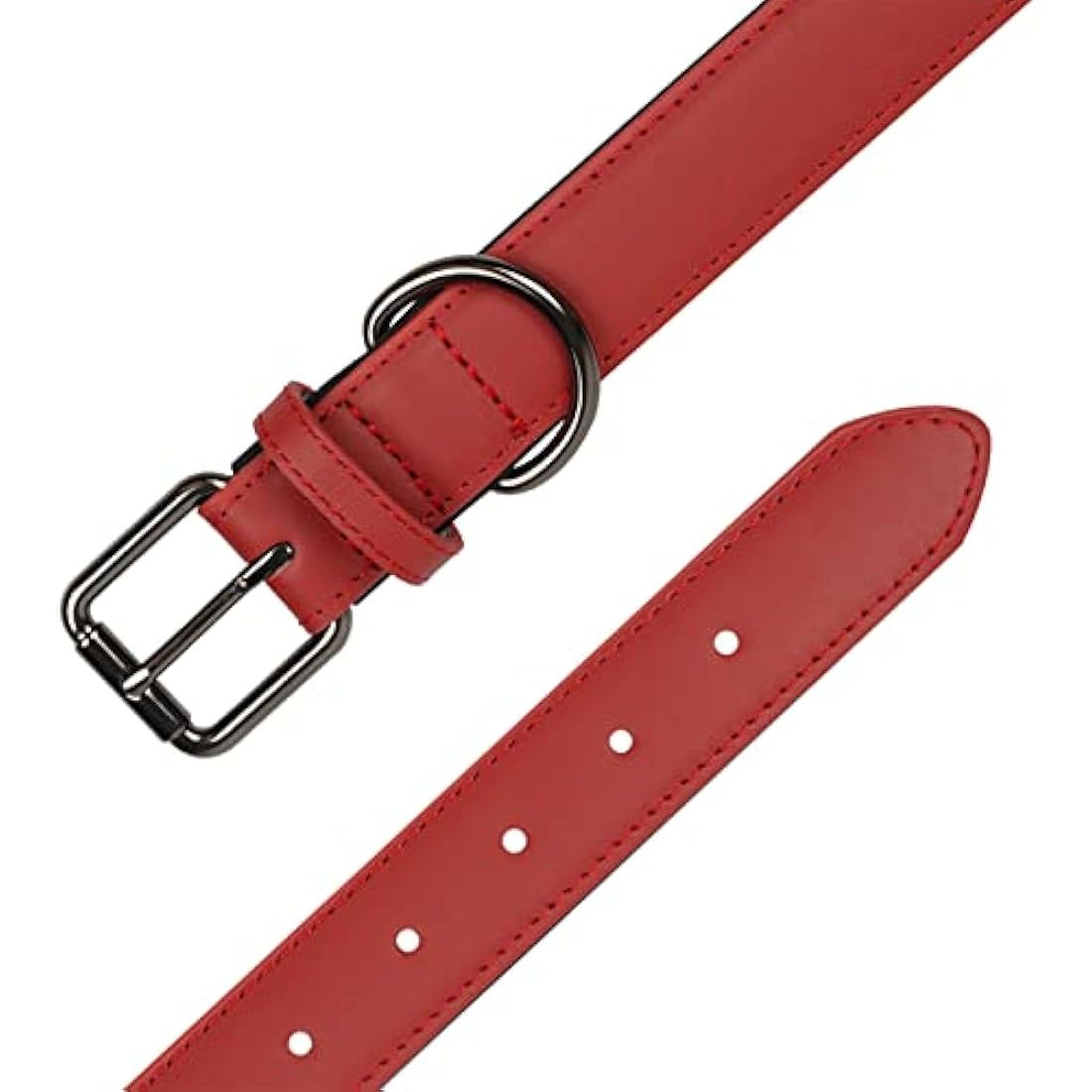 OFHome Dog Collar Leather Red Soft Padded Comfortable Adjustable Strong Pet Collars Best for Small Medium Large Dogs with Heavy Duty Buckle (Red, S)