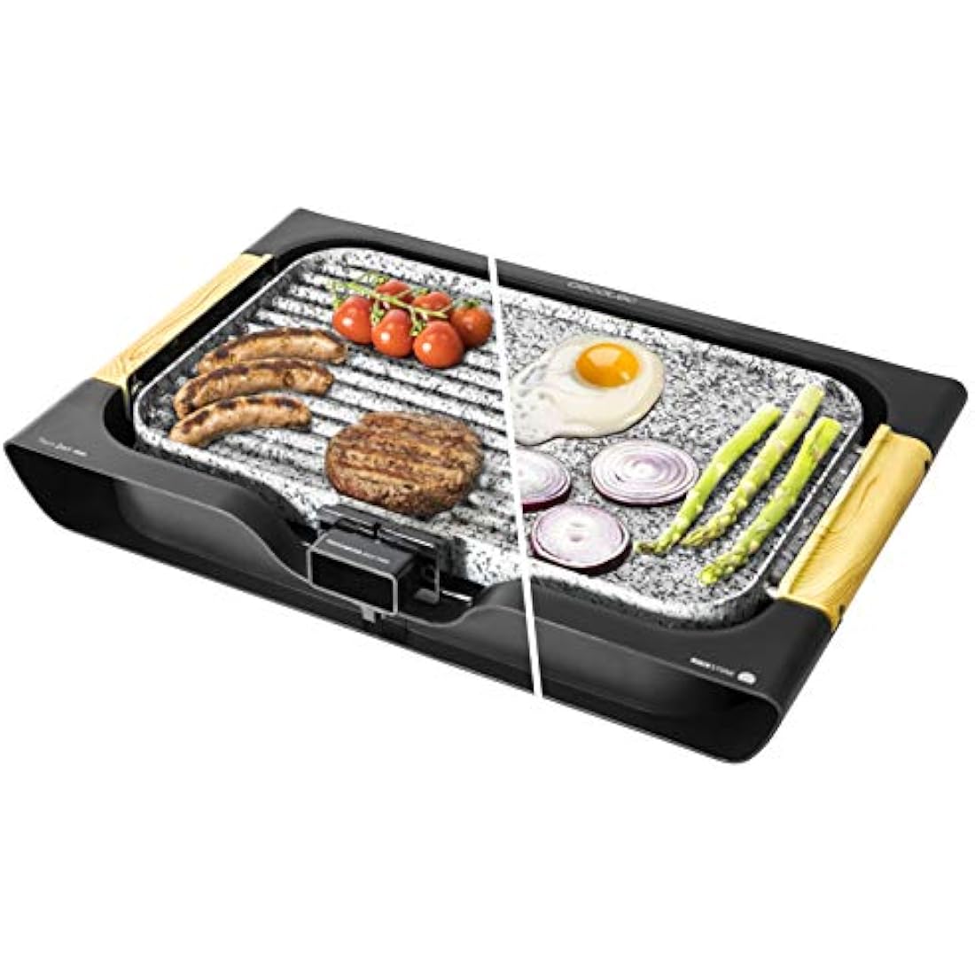 Cecotec 03004 Fer électrique Rock and Water 3000 Twin. 2200W, 2-in-1 Electric Griddle and Grill, Rockstone Coated, Dishwasher Safe, Cool Touch Handle, Stone Cladding, Grey/Black
