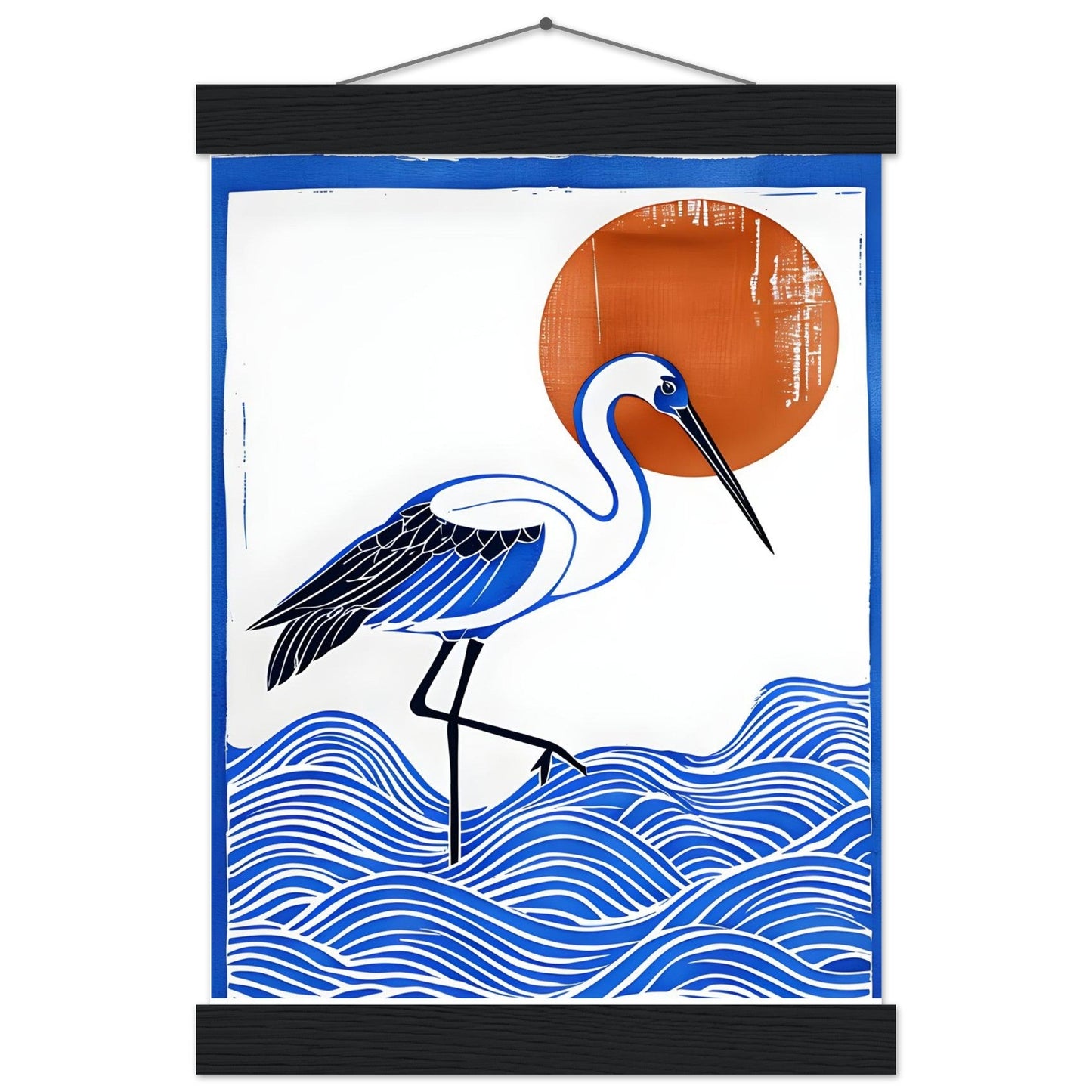 Minimalist Crane Wall Art Poster with Hanger - Japanese Ocean Prints - Modern Home Decor