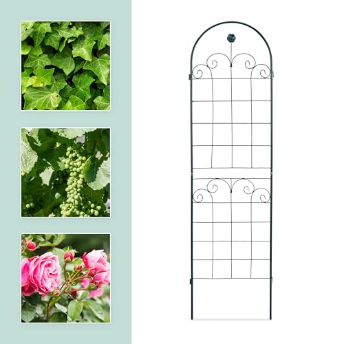 Relaxdays Trellis Set of 2, Metal, 180 x 50 cm, Garden Climbing Aid, Vintage, Arch + Flowers, Freestanding, Dark Green