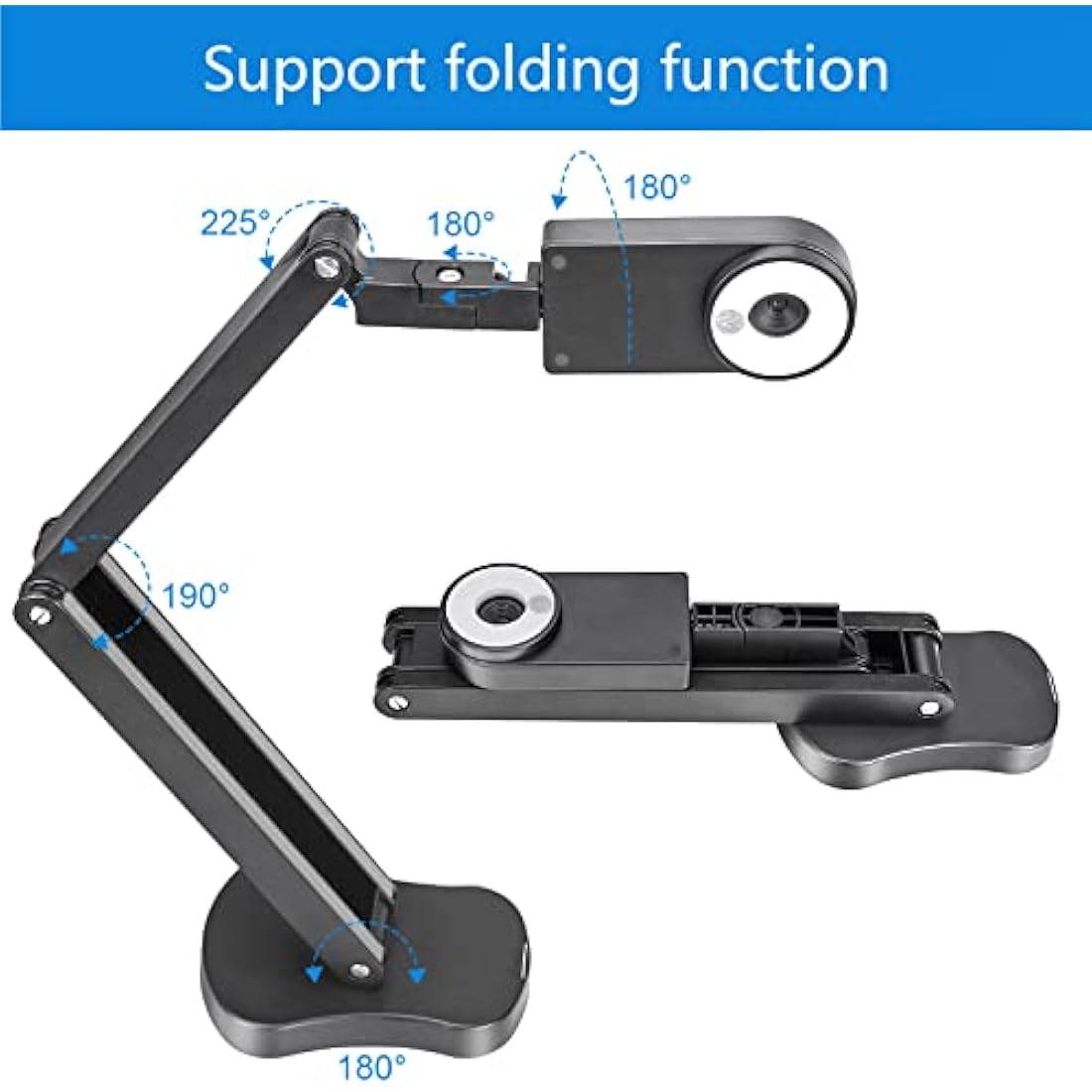 Kitchbai Visualiser Classroom, USB Document Camera for teaching 4K with 3-Level LED Light, Image Invert Function, Fold, Dual Microphones for Mac OS, Windows, Chromebooks work for Distance Learning