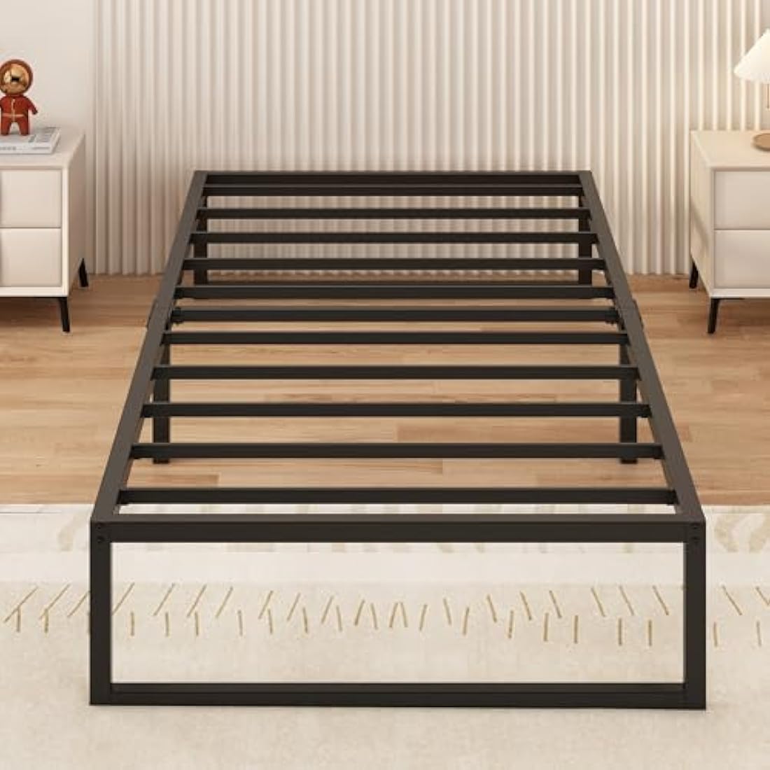 Yicensen Single Bed Frame 90x190 cm, Metal Bed Frame Single with Steel Slat Support, Easy Assembly, Noise Free, No Box Spring Needed, 30cm High, Black