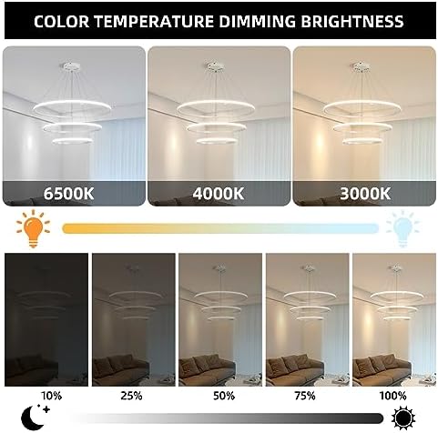 Led Chandeliers Ceiling Light,Dimmable 3 Ring Acrylic Chandelier Lighting Fixture,White Adjustable Pendant Light for Kitchen Island Dining Room Living Room Foyer Hanging 20+40+60Cm/(7.87+15.7+23.6)