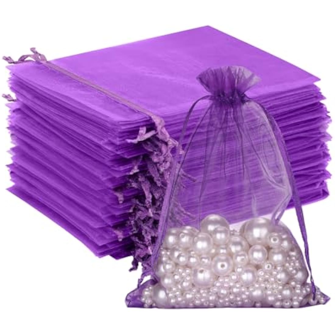 G2PLUS Purple Organza Gift Pouches, 10x15 CM Medium Organza Favour Bags, 100 PCS Wedding Jewelry Bags, Clear Mesh Pouches Perfect for Wedding, Christmas, Birthday, Anniversary