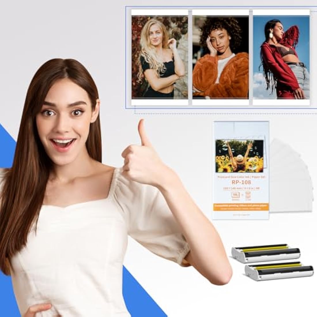 Compatible with Canon Selphy CP1500 RP-108 Color Ink/Paper Set, for Selphy CP1500 CP1300 CP1200 CP1000 CP910 CP820 Printer, 2 Ink Cartridges and 108 Photo Papers, RP-108IN 10cm x 15cm