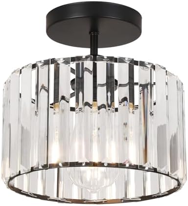 ZYDTRIP Crystal Ceiling Light Fixture Semi Flush Mount Ceiling Lamp Modern Black Crystal Chandelier for Living Room Hallway Dining Room Kitchen