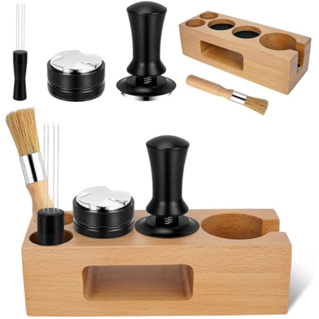 Y-Step 5 Pcs Coffee Tamper Set, Espresso Coffee Accessories Set, with 51mm Coffee Tamper Station, Coffee Leveler, Espresso Tamper, Coffee Stirrer, Coffee Cleaning Brush - Coffee Tamper Holder Set