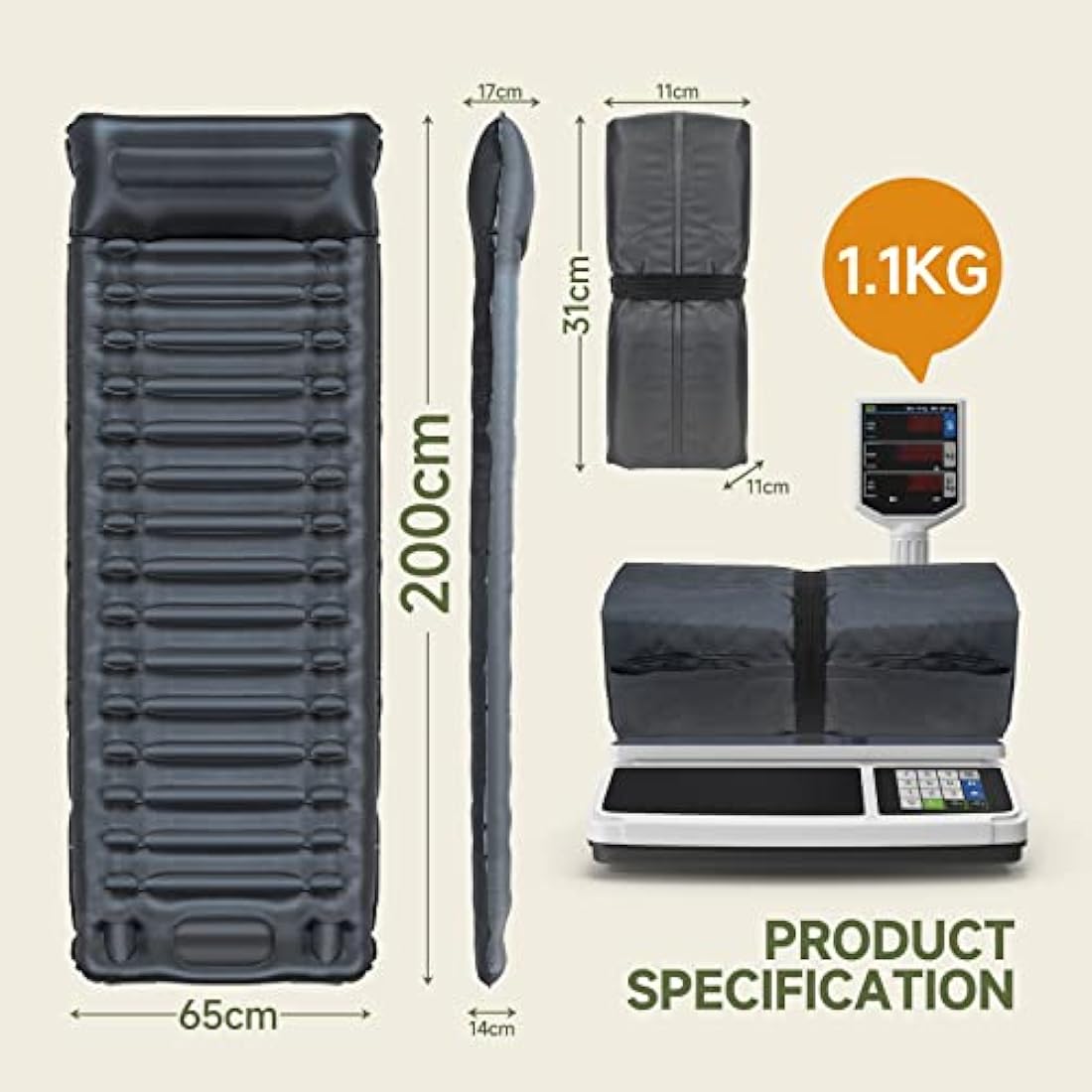 BLUEVER Camping Mattress, 14 cm Thick Self-inflating Outdoor Sleeping Pad with Foot Pump, Waterproof and Durable Air Mattress for Hiking, Backpacking