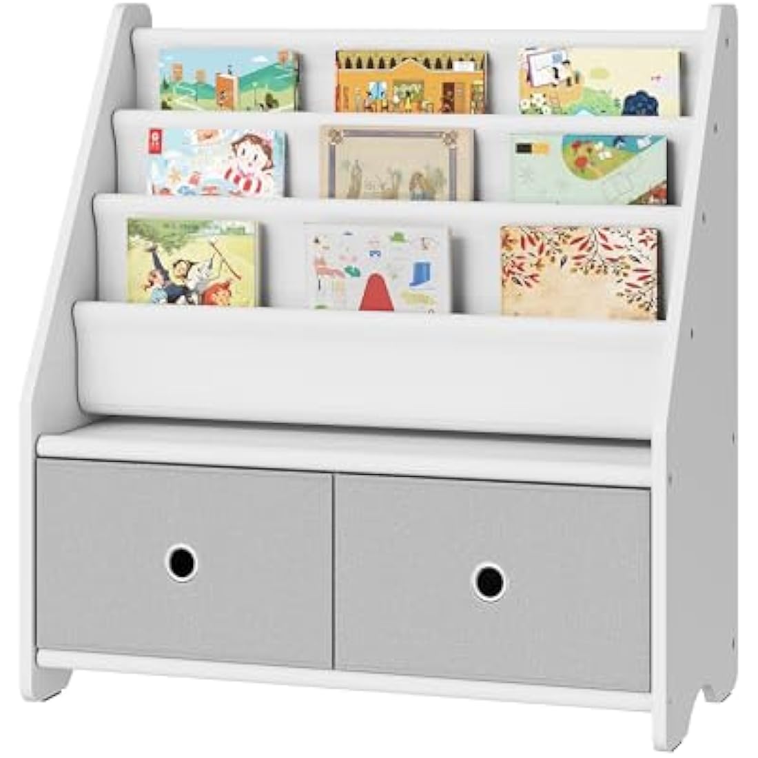 CHOEZON Kids Bookshelf, 4 Tier Children's Bookcase, Large Capacity Kids Book Rack and Toy Storage, for Kids Room, Nursery, Playroom, White and Gray DMCW06WT