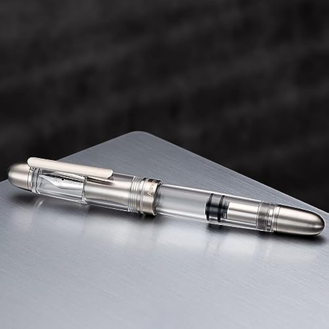 Asvine P36 Titanium Fountain Pen Piston Filling, Extra Fine Nib Clear Transparent Acrylic Smooth Writing Pen Case Set, Torpedo shape