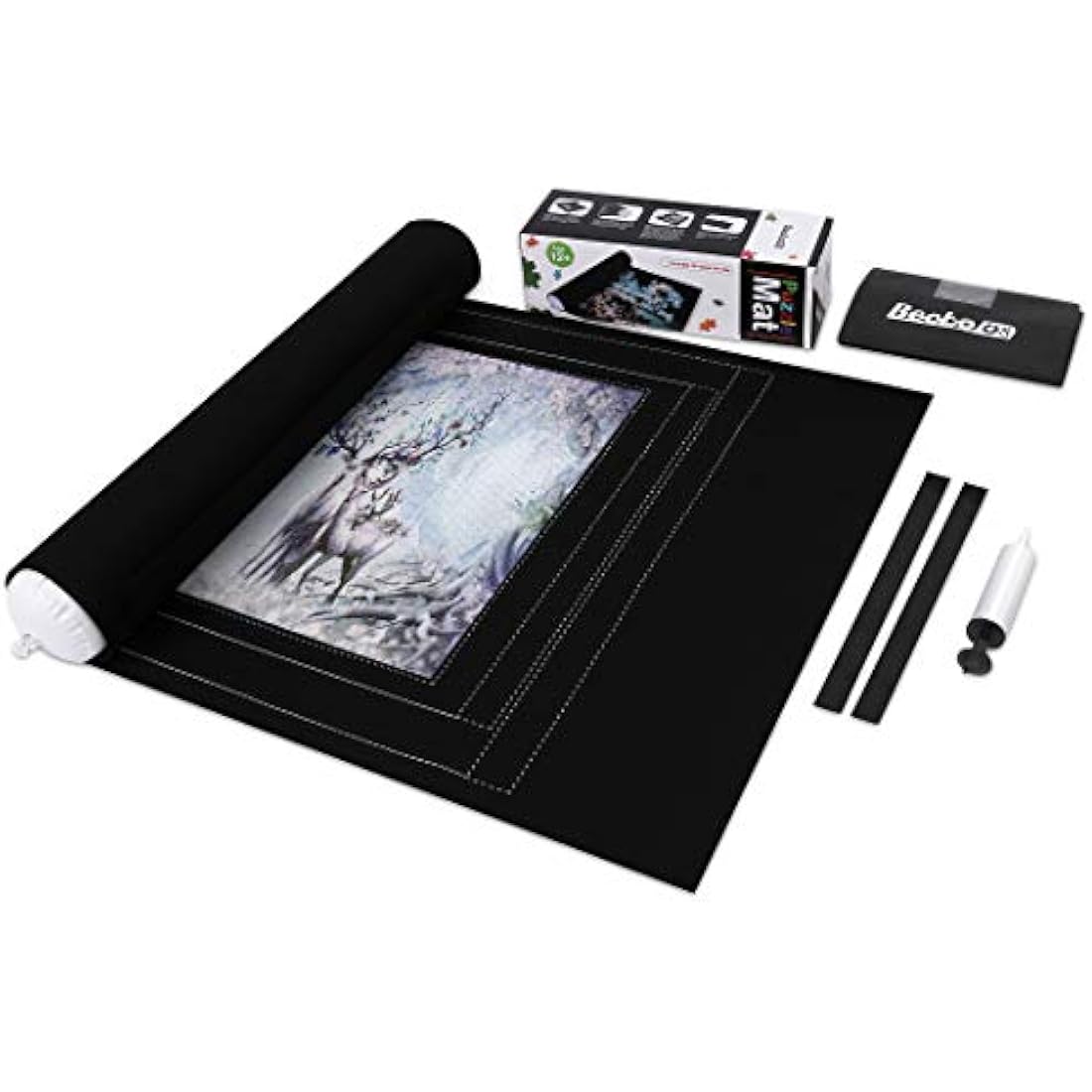 Becko US Puzzle Roll Jigsaw Storage Felt Mat with Frame Lines, Jigroll Up to 1,500 Pieces, Environmental Friendly Material for Jigsaw Puzzle Player, Box with Drawstring Storage Bag