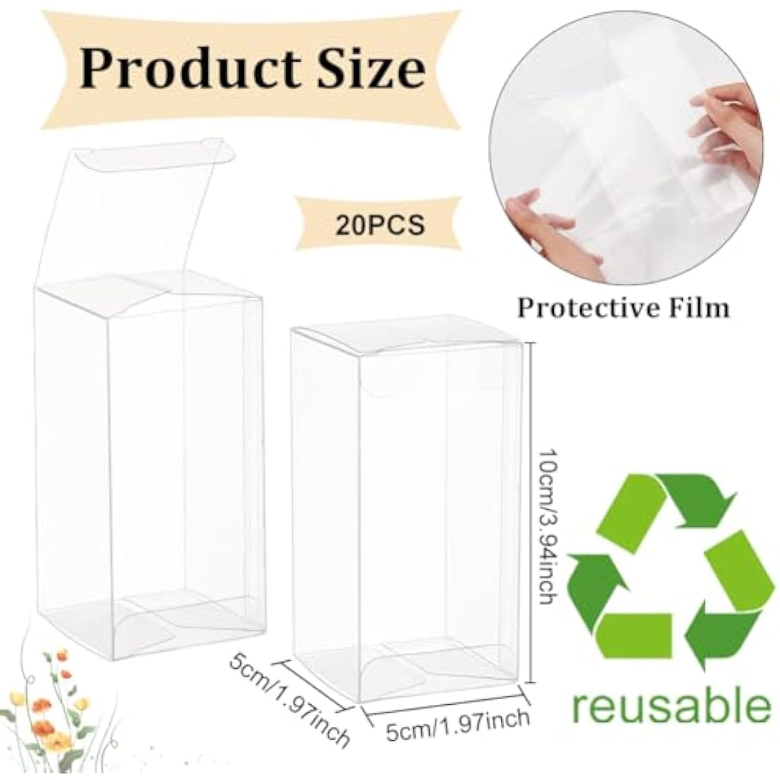 BENECREAT 20PCS Clear Wedding Favour Boxes 5x5x10cm Rectangle PVC Transparent Gift Boxes for Candy Chocolate Balloon, Birthday, Wedding, Party Favors