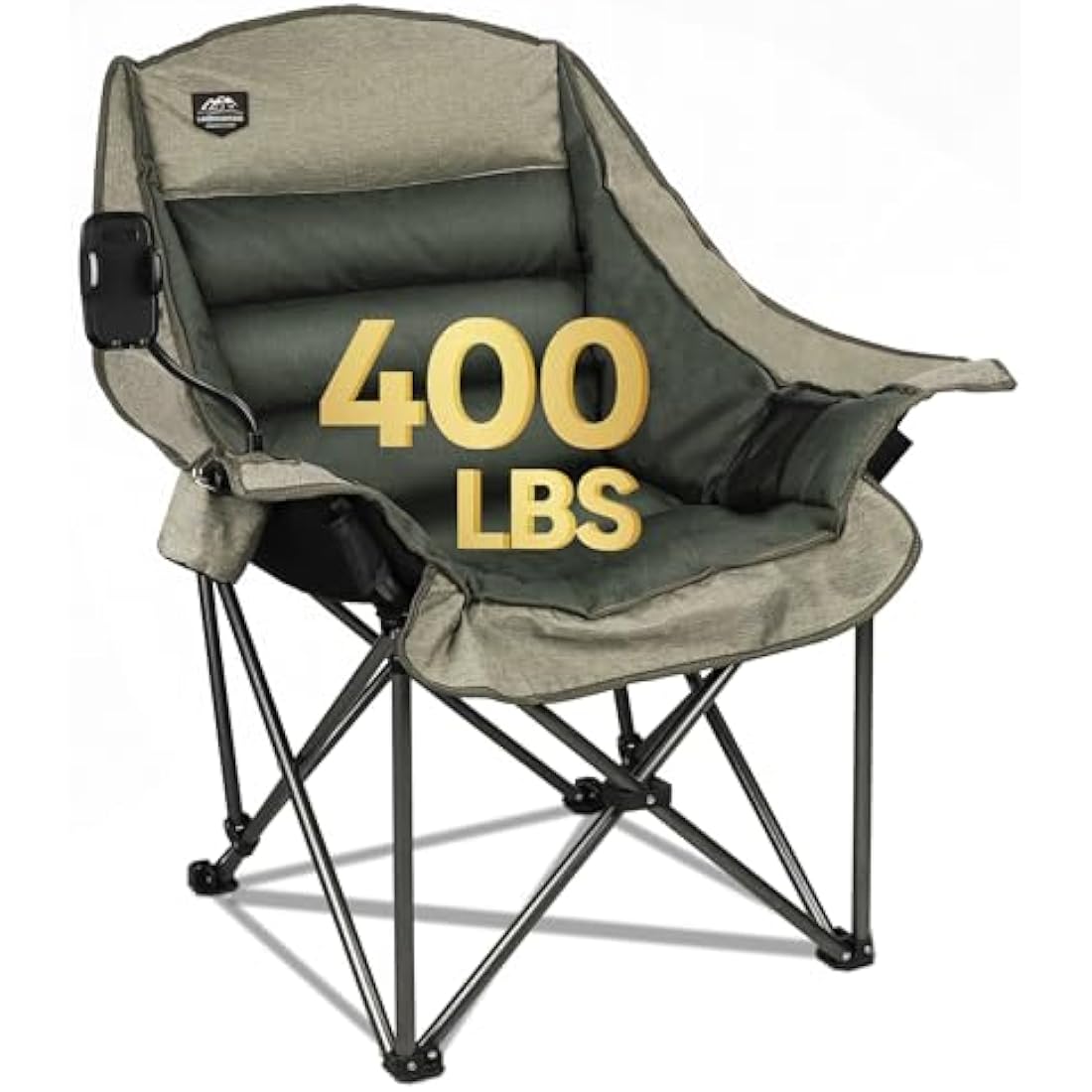 LANMOUNTAIN Oversized XL Folding Camping Chair, Heavy-Duty Support 400Lbs, Comfortable Adult Chair with Cup Holder, Phone Holder, Carry Bag, Perfect for Outdoor Activities (Brown)