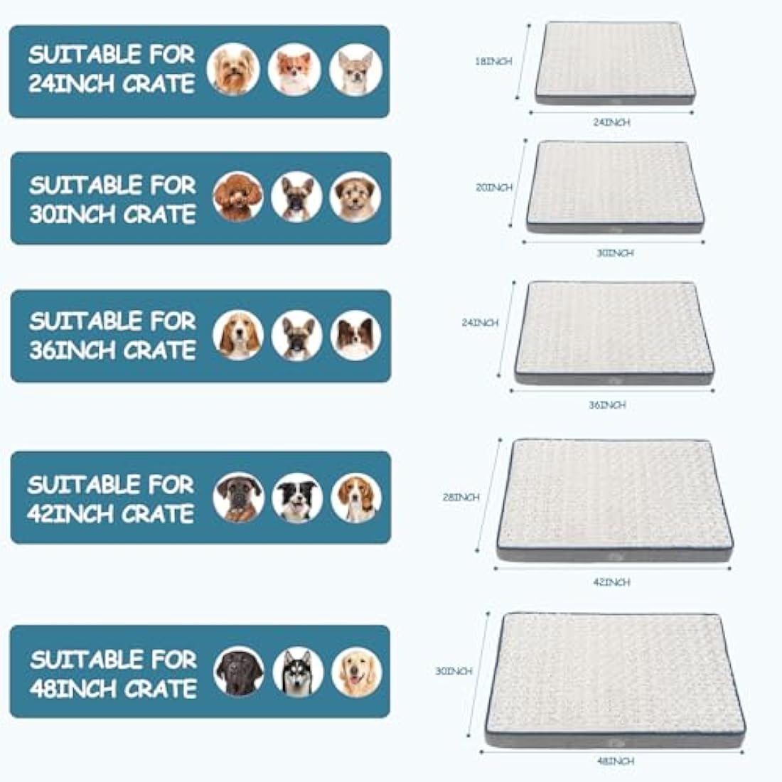 EMPSIGN Dog Bed Medium Washable, Orthopedic Dog Beds Mattress for Dog Crate with Washable Removable Cover, Pet Beds Pillow Cushion for Dog, Grey, 76x50x7,5cm