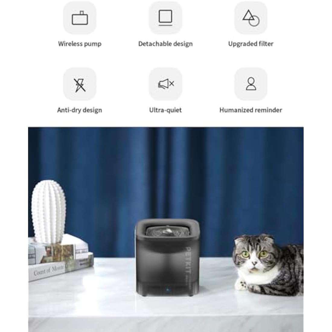 PETKIT Cat Water Fountain, EVERSWEET SOLO SE, 1.85L Ultra Quiet Cat Drinking Fountain, Activated Carbon Filter, Upgraded Pump with Dry-Run Protection, Smart LED Light, Separate Base, Easy to Use