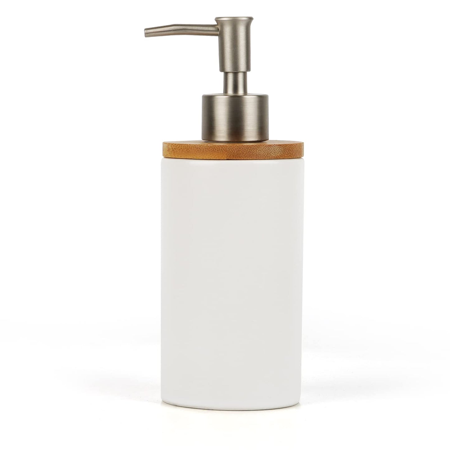Whthteey Ceramic Soap Dispenser Stainless Steel Pump for Kitchen and Bathroom Decorative Housewarming Gift (White)